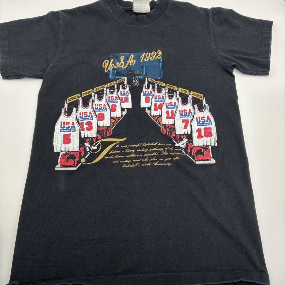Vintage 1992 USA Basketball Dream Team T-Shirt Nutmeg Black Jordan Bird women M